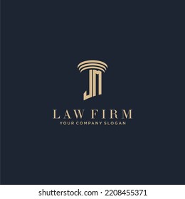 Logotipo de la firma de abogados monograma inicial de JM con diseño de hitos
