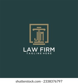 Logotipo de monograma inicial de JM para la firma de abogados con diseño de hitos en cuadrado creativo