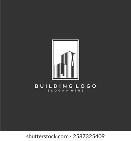 JM initial monogram real estate logo with building creative square style design