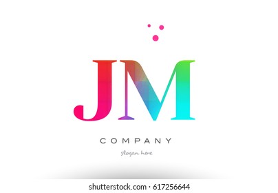 JM J M creative rainbow colors colored artistic alphabet company letter logo design vector icon template
