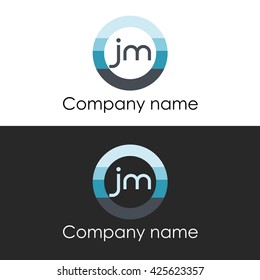 JM letter a circle shape icon logo white blue