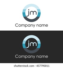 JM letter circle shape icon logo white blue
