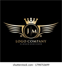 JM Letter Initial with Royal Wing Logo Template.