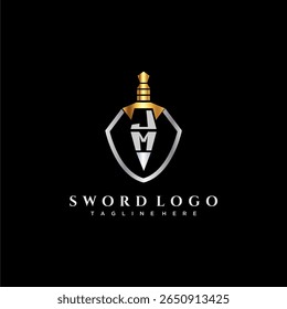 JM letter luxury monogram for shield and sword style image