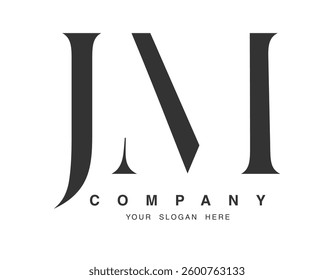 JM logo design. Initial letter j and m serif font style. Creative classic company name typography. Trendy logotype or identity. Vector illustration.