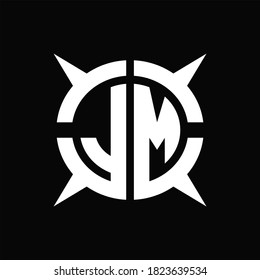 JM Logo monogram with four pieces circle slice design template on Black Background