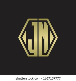 JM Logo monogram with hexagon line rounded design template with gold colors