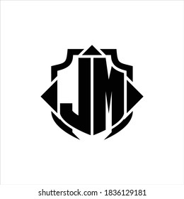 LM-Logo-Monogramm mit Schildlinie und 3 Pfeile-Design-Vorlage auf weißem Hintergrund