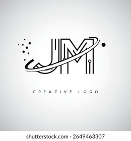JM Orbit Monogram Logo - Futuristic Minimal Letter mark with Circular Line Art, Tech-Inspired Dots and Space Motion Concept for Modern Branding Identity (Logotipo de Monograma de Órbita JM - Marca de Letra Mínima Futurista com Linha de Arte Circular, Pontos Inspirados na Tecnologia e Conceito de Movimento Espacial para Identidade de Marca Moderna)