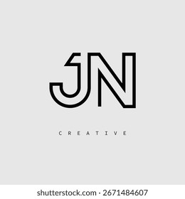 Logotipo de letra creativa de JN: monograma de línea mínima en negro para un diseño de identidad de marca moderno.