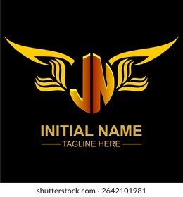 JN Golden Wing Emblem Logo with elegant gold wings, sleek and modern design. Ideal for branding, creative projects, luxury businesses, or artistic ventures.