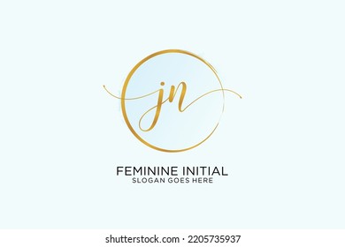 JN handwriting logo with circle template vector signature, wedding, fashion, floral and botanical with creative template.