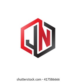 JN initial letters looping linked hexagon logo red black