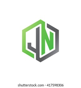 JN initial letters looping linked hexagon logo black gray green