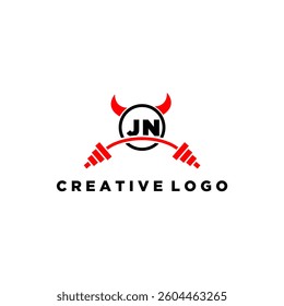 JN initial monogram for fitnes or gym logo with devil style design