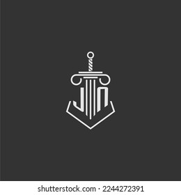 JN initial monogram law firm with sword and pillar logo design