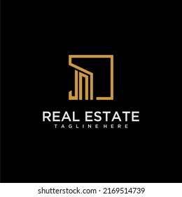 JN initial monogram logo for real estate design with creative square image
