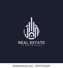 JN initial monogram logo for real estate with creative circle design vector