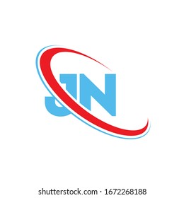 JN, J N letter logo design. Initial letter JN linked circle uppercase monogram logo red and blue. JN logo, J N design