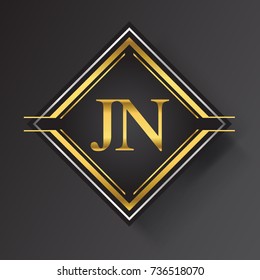 JN Letter logo in a square shape gold and silver colored geometric ornaments.
