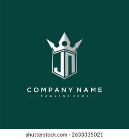 Logotipo inicial del monograma de la letra JN para el diseño del escudo y de la corona