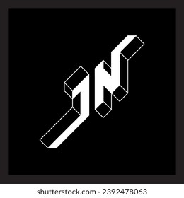 JN - logo or 2-letter code. Isometric 3d font for design. Letters J and N - Monogram or logotype. Three-dimension original letters.