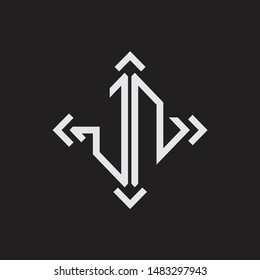 JN Logo Abstrac letter Monogram with Arrow in every side isolated on black background