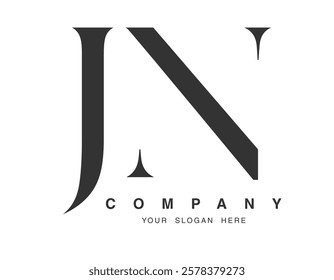 JN logo design. Initial letter j and n serif font style. Creative classic company name typography. Trendy logotype or identity. Vector illustration.