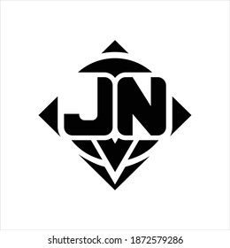 Monograma del logotipo JN con forma de círculo y rotación cuadrada de la plantilla de diseño redondeado sobre fondo blanco