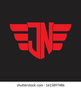 JN Logo monogram with emblem and wings element design template on red colors