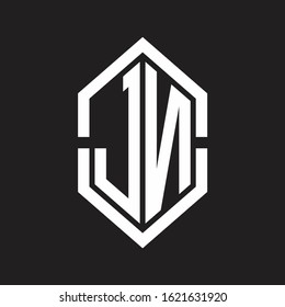 JN Logo monogram with hexagon shape and outline slice style with black and white