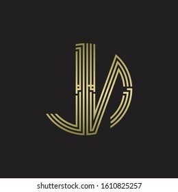 JN Logo monogram triple ribbon style line design template isolated with gold color