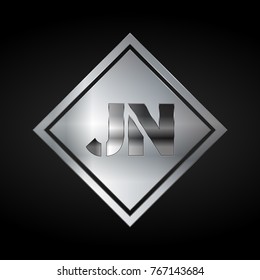 JN Monogram, Silver Logo, Metal Logo, Luxury, Elegant, Abstract, square
