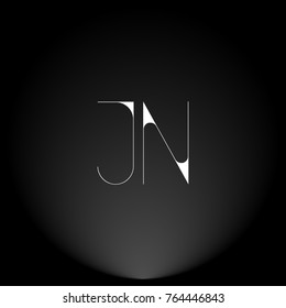 JN White thin minimalist LOGO Design with Highlight on Black Background.