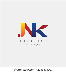 Letra azul creativa logotipo JNK J N K con líneas principales y diseño de carreteras Letras con diseño geométrico