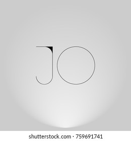 JO Black thin minimalist LOGO Design with Highlight on Gray background.
