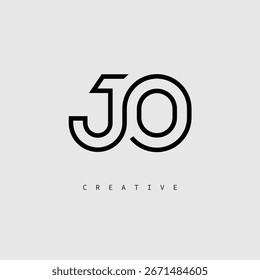 JO Creative Letter Logo – Minimal Line Monogram in Black Outline for Modern Branding Identity Design.