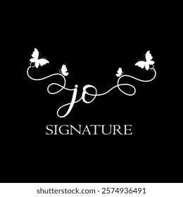 JO Handwritten initial letter, JO simple signature vector logo with butterfly shape variation, beauty, photography letter logo design. J O