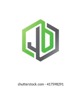 JO initial letters looping linked hexagon logo black gray green
