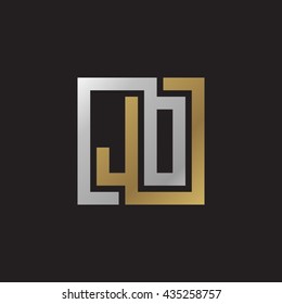 JO initial letters looping linked square elegant logo golden silver black background