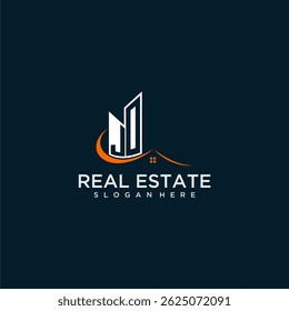 JO initial monogram building and roof logo for real estate with creative circle style design