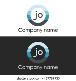 JO letter circle shape icon logo white blue
