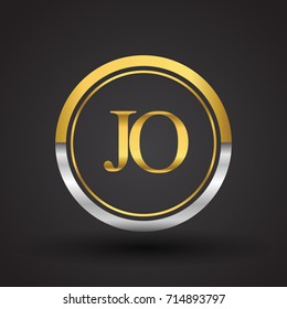 JO Letter logo in a circle, gold and silver colored. Vector design template elements for your business or company identity.