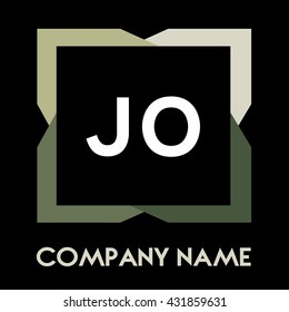 JO letters business logo creative  icon design template elements in abstract background logo, design identity in square with four colors, modern alphabet letters