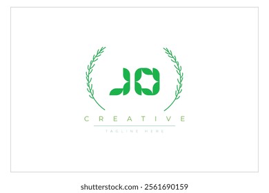 JO letters eco logo with leaf. Fresh nature and healthy leaf logo design.