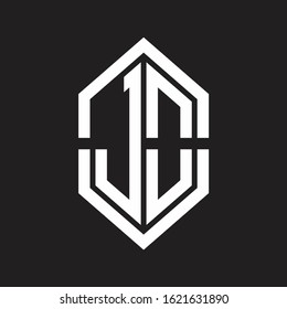 JO Logo monogram with hexagon shape and outline slice style with black and white