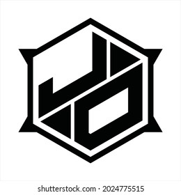 JO Logo monogram with hexagon and sharp shape design template