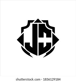 JO Logo monogram with shield line and 3 arrows shape design template on white background
