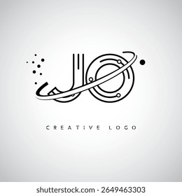 JO Orbit Monogram Logo – Futuristic Minimal Letter mark with Circular Line Art, Tech-Inspired Dots and Space Motion Concept for Modern Branding Identity