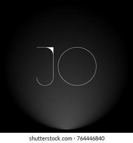 JO White thin minimalist LOGO Design with Highlight on Black Background.
